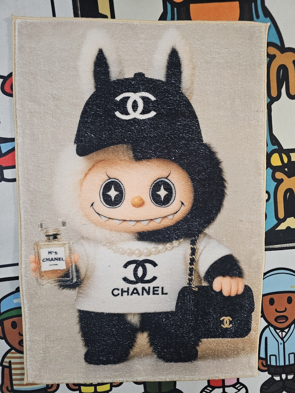 CHANEL Black & White Plush Character Art Panel